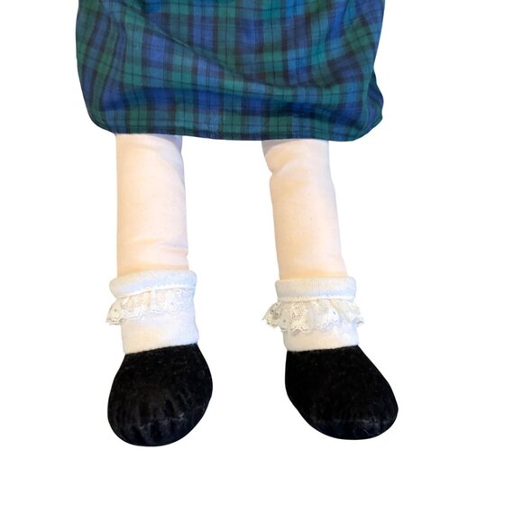 1990 Eden 20" Madeline Cloth Doll, Green Plaid Dress, Yellow Hat, Appendix Scar - Picture 4 of 7